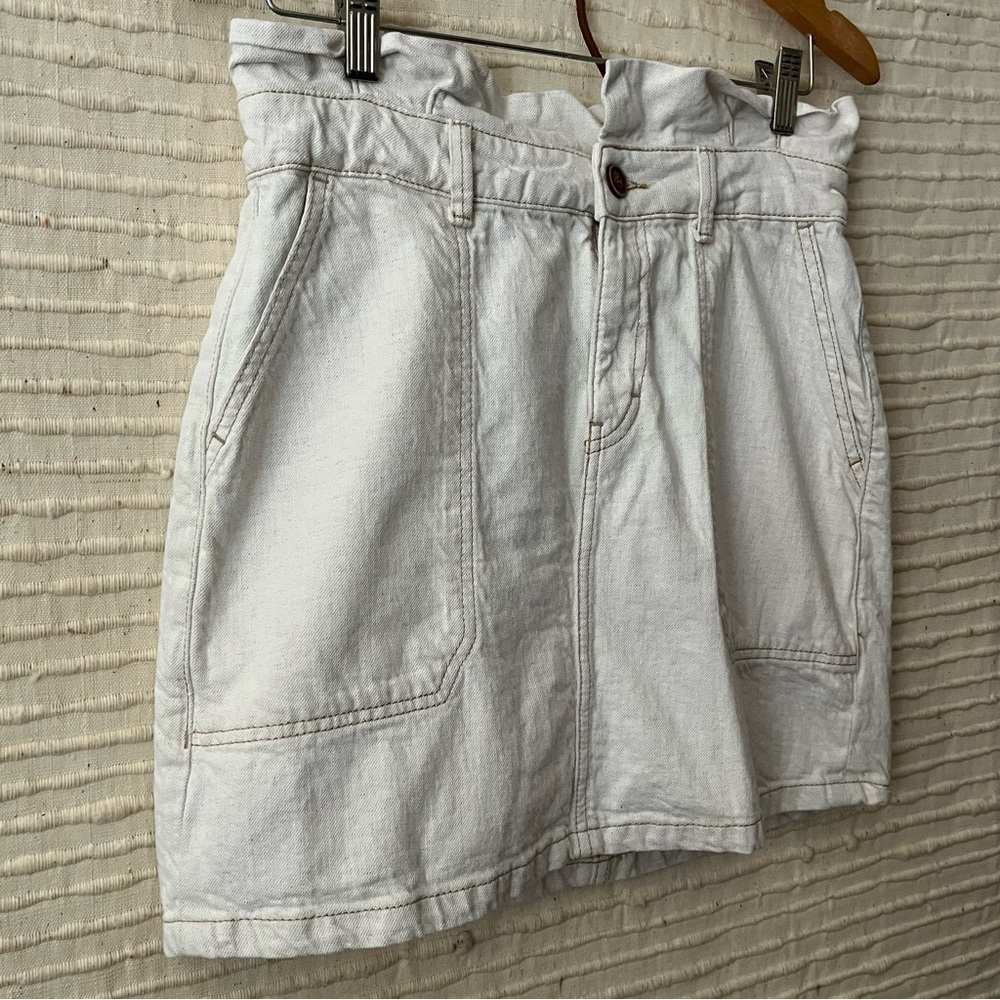 (NO BELT) Free People Splendor in the Grass Oatmeal Paper Bag Mini Skirt Size 8 - Picture 6 of 11